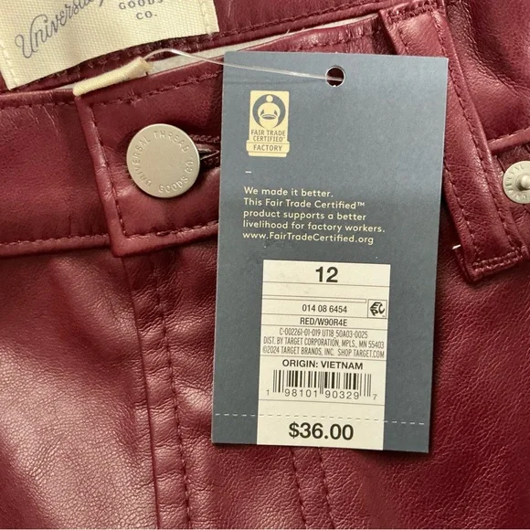 Universal Thread Women’s Burgundy Mid-Rise Faux Leather Baggy Pants Size 12R - Picture 8 of 9